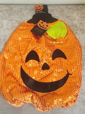 Dog Halloween Costume Size L Sequin Pumpkin Jack O' Lantern Glam NWT